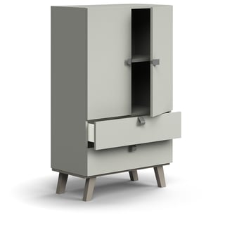 Cabinet QBUS, 2 shelves + 2 drawers, leg frame, handles, 1332x800x420 mm, light grey