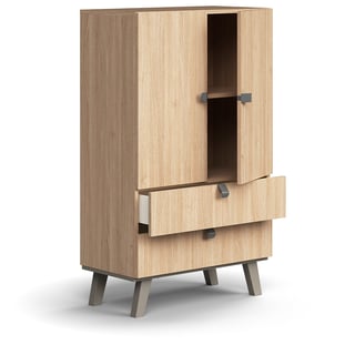 Cabinet QBUS, 2 shelves + 2 drawers, leg frame, handles, 1332x800x420 mm, oak