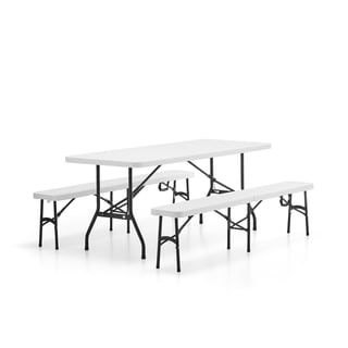 Pakettitarjous: 1 pöytä 1830x760 mm + 2 taitettavaa istuinpenkkia