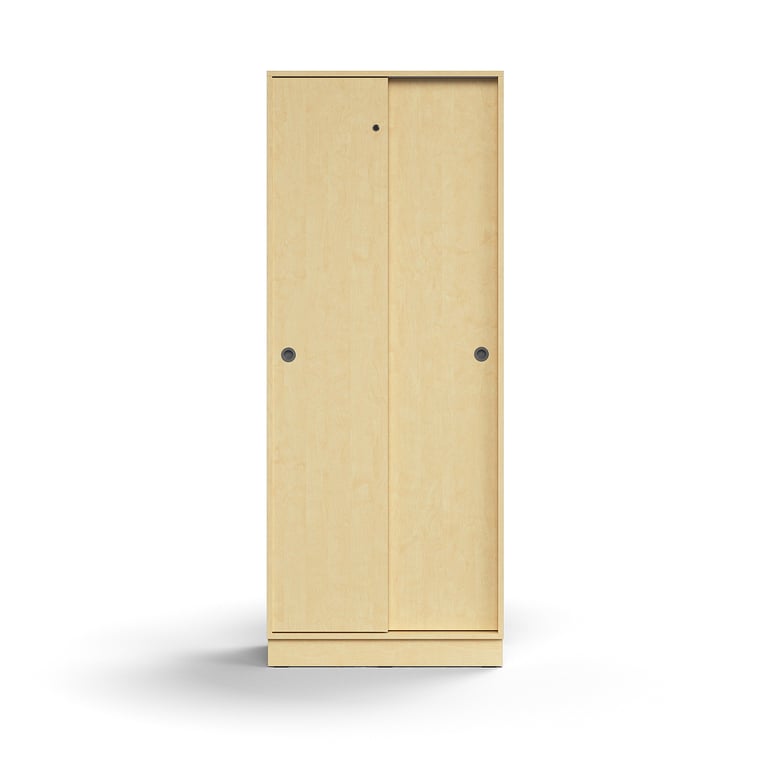 Lockable sliding door QBUS, 4 shelves, base frame, handles