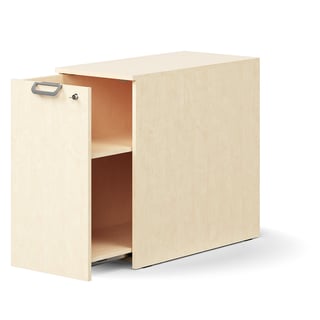 Lockable side cabinet QBUS, left-hand incl. handle, 740x400x800 mm, birch