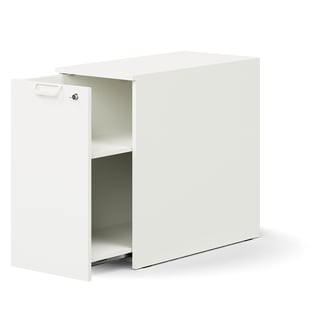 Lockable side cabinet QBUS, left-hand incl. handle, 740x400x800 mm, white