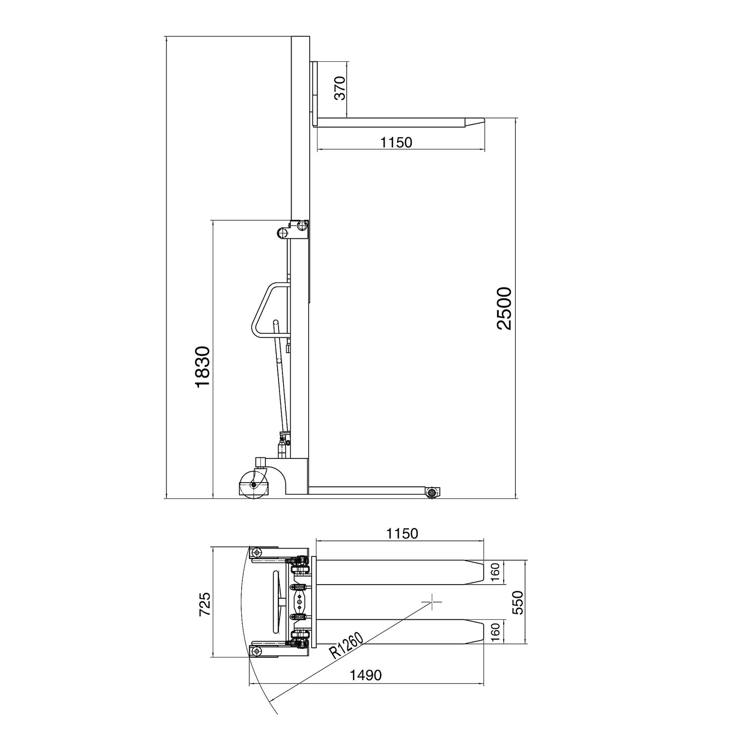 Manual stacker RAISE, 1000 kg load, 2500 mm lift height AJ Products