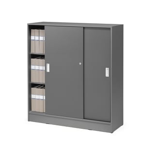 Kancelárska skriňa FLEXUS s posuvnými dverami, 1325x1200x415 mm, šedá