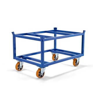 Secure pallet trolley FRAME, 500 kg load, Ø 160 mm PU wheels, 1200x800x755 mm