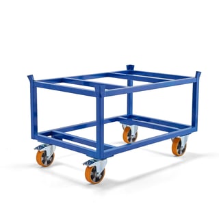 Secure pallet trolley FRAME, 500 kg load, Ø 160 mm PU wheels, brakes, 1200x800x755 mm