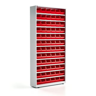Polica sa plastičnim kutijama, 72 crvene kutije, 2000x950x250 mm