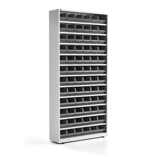 Small parts cabinet, 72 grey bins, 2000x950x250 mm