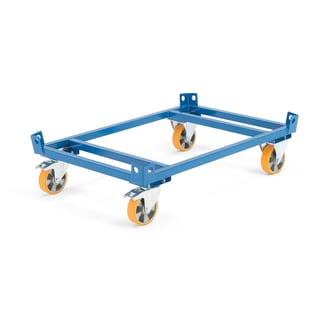 Low secure pallet trolley FRAME, 700 kg load, Ø 160 mm PU wheels, brakes, 1200x800x265 mm