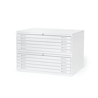 Metalowa szafka na rysunki SKETCH, model podwójny, A0, blat stalowy, biały, biały