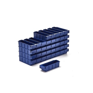 Magazijnbak DETAIL, geschikt voor 3 verdelers, 300 x 94 x 80 mm, blauw, 36 stuks