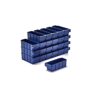 Magazijnbak DETAIL, geschikt voor 3 verdelers, 300 x 115 x 100 mm, blauw, 24 stuks
