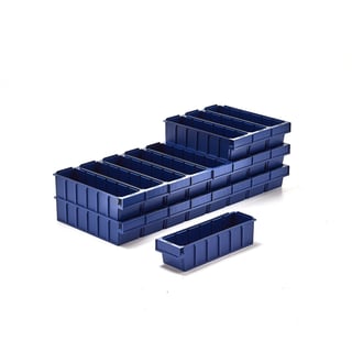 Stores box DETAIL, fits 5 dividers, 400x115x100 mm, blue, 20-pack