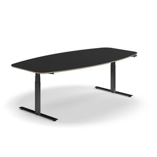 Sit-stand meeting table AUDREY, 2400x1200 mm, black frame, dark grey