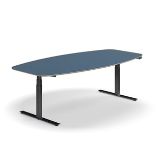 Sit-stand meeting table AUDREY, 2400x1200 mm, black frame, dusty blue
