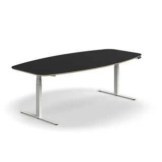 Sit-stand meeting table AUDREY, 2400x1200 mm, white frame, dark grey