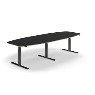 Sit-stand meeting table AUDREY, 3200x1200 mm, black frame, dark grey