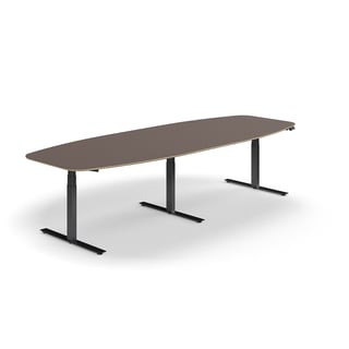 Konferenčna miza AUDREY, električno nastavljiva višina, 3200x1200 mm, črni okvir, sivo rjava