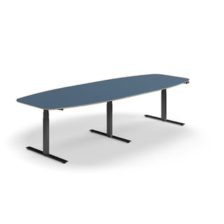 Jednací stůl AUDREY, výškově nastavitelný, 3200x1200 mm, černá podnož, šedomodrá deska