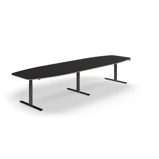 Sit-stand meeting table AUDREY, 4000x1200 mm, black frame, dark grey