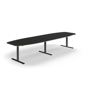 Zit-sta vergadertafel AUDREY, 4000 x 1200 mm, zwart frame, donkergrijs