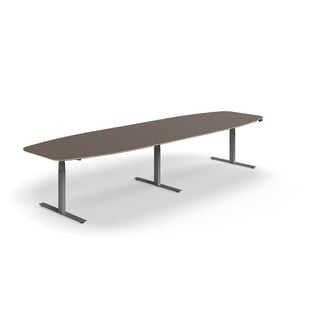Sit-stand meeting table AUDREY, 4000x1200 mm, silver frame, grey brown