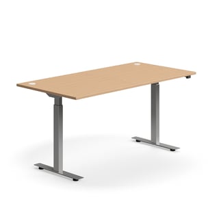 Výškovo nastaviteľný stôl FLEXUS, rovný, 1600x800 mm, strieborný rám, buk