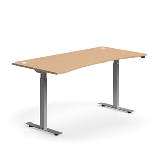 Skrivbord FLEXUS, höj- och sänkbart, maguttag, 1600x800 mm, silver/bok