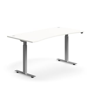 Sähköpöytä FLEXUS, kaareva pöytälevy, 1600x800 mm, hopeanharmaa jalusta, valkoinen