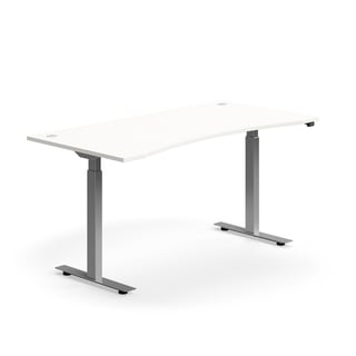 Reguliuojamo aukščio stalas FLEXUS, su išlenkimu, 1600x800 mm, pilkos kojos, baltas
