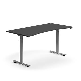Výškově nastavitelný stůl FLEXUS, vykrojený, 1600x800 mm, stříbrná podnož, šedá
