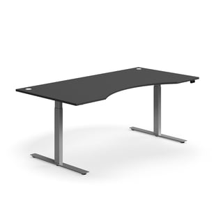 Výškově nastavitelný stůl FLEXUS, vykrojený, 2000x1000 mm, stříbrná podnož, šedá