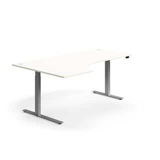 Hörnskrivbord FLEXUS, höj- och sänkbart, 2000x1200 mm, silver/vit