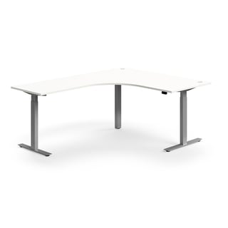 Dvižna pisalna miza FLEXUS, L-oblike, 1600x800 mm, srebrni okvir, bela