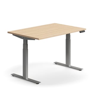 Skrivbord QBUS, höj- och sänkbart, 1200x800 mm, silver, ek