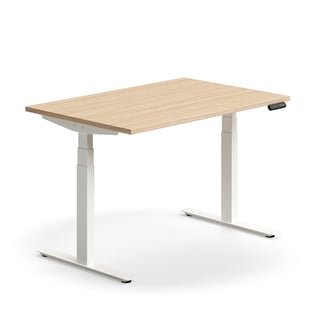 Dvižna pisalna miza QBUS, ravna, 1200x800 mm, beli okvir, hrast