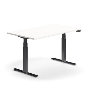 Výškově nastavitelný stůl QBUS, 1400x800 mm, černá podnož, bílá