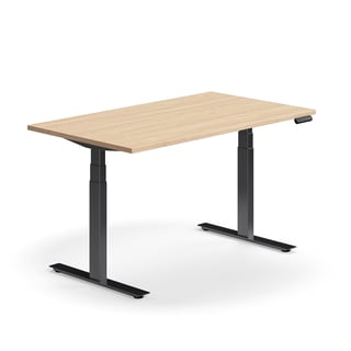 Výškovo nastaviteľný stôl QBUS, rovný, 1400x800 mm, čierny rám, dub