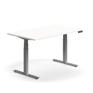 Skrivebord QBUS, hev/senk, L1400 B800 mm, sølv, hvit