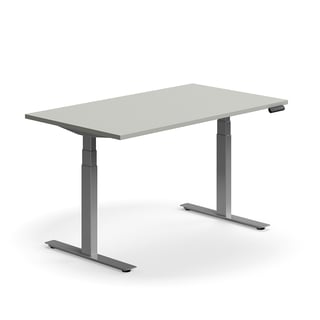 Skrivbord QBUS, höj- och sänkbart, 1400x800 mm, silver, ljusgrå