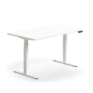 Výškovo nastaviteľný stôl QBUS, rovný, 1400x800 mm, biely rám, biela