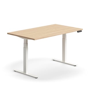 Skrivbord QBUS, höj- och sänkbart, 1400x800 mm, vit, ek