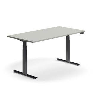 Reguliuojamo aukščio stalas QBUS, tiesus, 1600x800 mm, juodos kojos, šviesiai pilkas