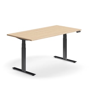 Výškově nastavitelný stůl QBUS, 1600x800 mm, černá podnož, dub