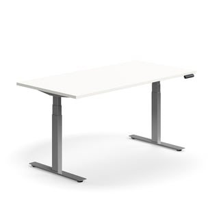 Sähköpöytä QBUS, suora pöytälevy, 1600x800 mm, hopeanharmaa jalusta, valkoinen