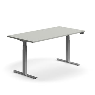 Skrivebord QBUS, hev/senk, L1600 B800 mm, sølv, lys grå