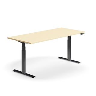 Výškově nastavitelný stůl QBUS, 1800x800 mm, černá podnož, bříza