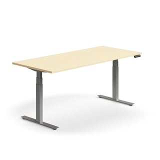 Výškovo nastaviteľný stôl QBUS, rovný, 1800x800 mm, strieborný rám, breza