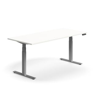 Sähköpöytä QBUS, suora pöytälevy, 1800x800 mm, hopeanharmaa jalusta, valkoinen