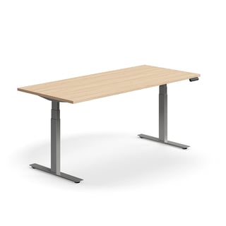 Skrivbord QBUS, höj- och sänkbart, 1800x800 mm, silver, ek